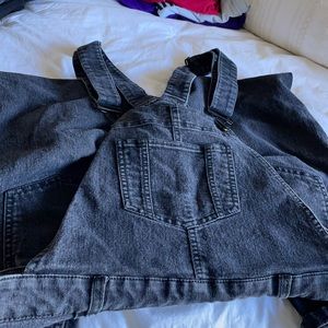 Black denim overalls